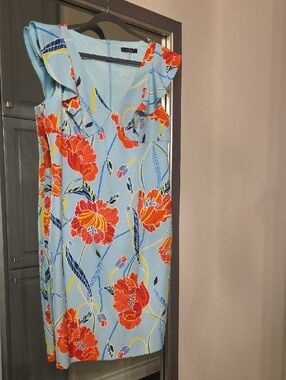 Trina Turk Light Blue Midi Dress with Orange Floral Print